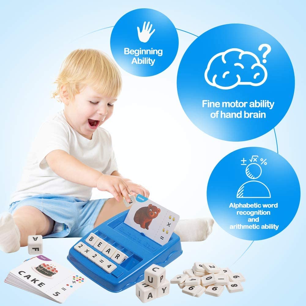 PATPAT Spelling Games for Kids,Brain Games for Kids with Flash Cards,2 in 1 Matching Letter Number Games for Boys and Girls Sight Words Recognition Kindergarten Teaching Tools Preschool 3-8 Mazarine
