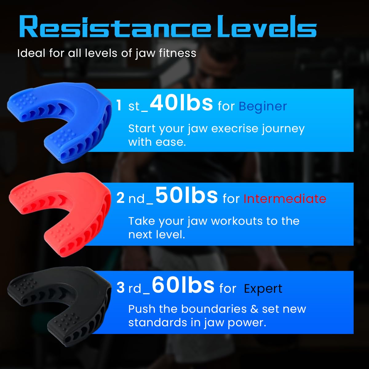 MAYCREATE 3Pcs Jawline Exerciser Tool for Men Women 40/50/60lbs Foodgrade Silicone Jawline Exerciser Tool Jawline Exerciser, Slim and Tone Your Face- Helps Reduce Stress and Craving