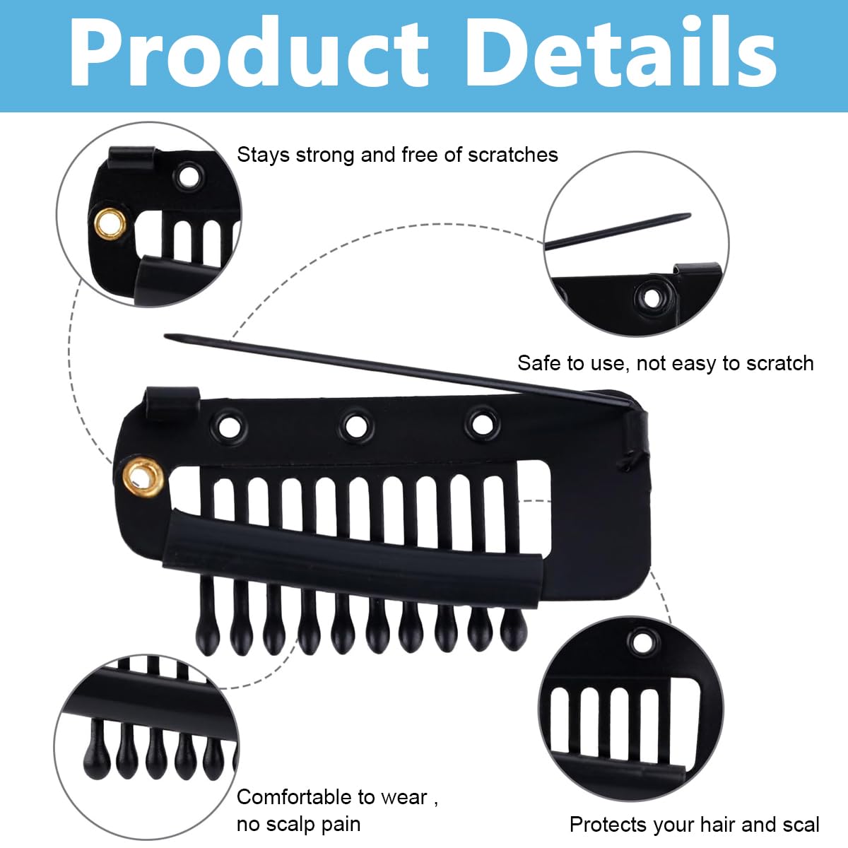 MAYCREATE 10Pcs Chunni Clips Dupatta Pin with Safety Pins, Snap-on Metal Headscarf Wig Fixing Clips for Chunni, Turban Scarf, Wedding Veil or Hair Extensions - Black