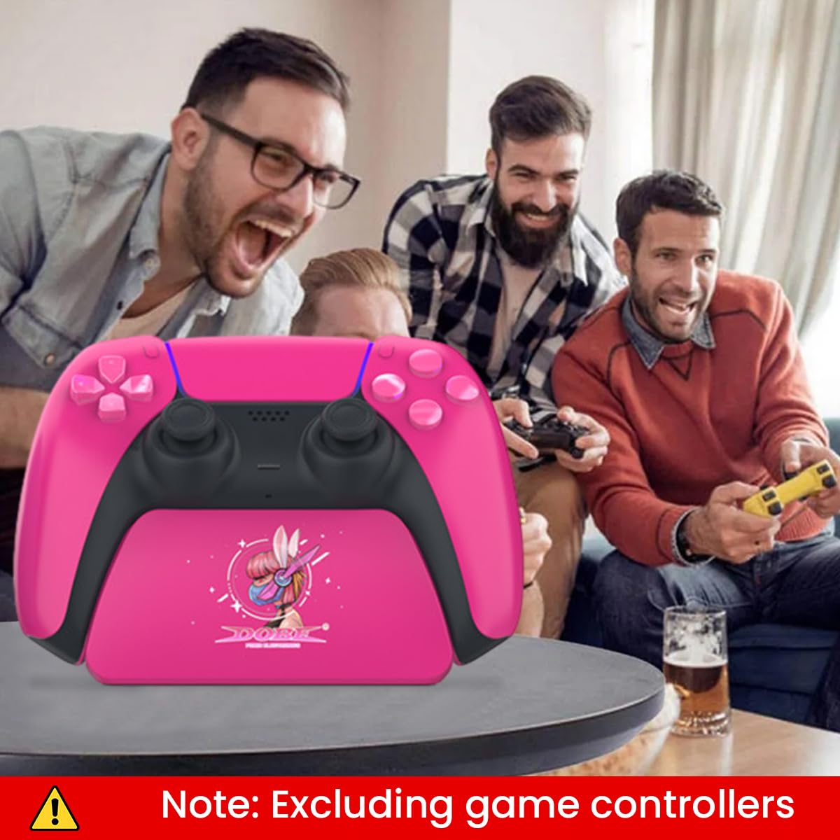 ZORBES Pink Controller Display Stand Anti-Slip ABS Controller Holder for PS5 Desk PS5 Controller Holder with Decorative Cartoon Sticker PS5 Accessory