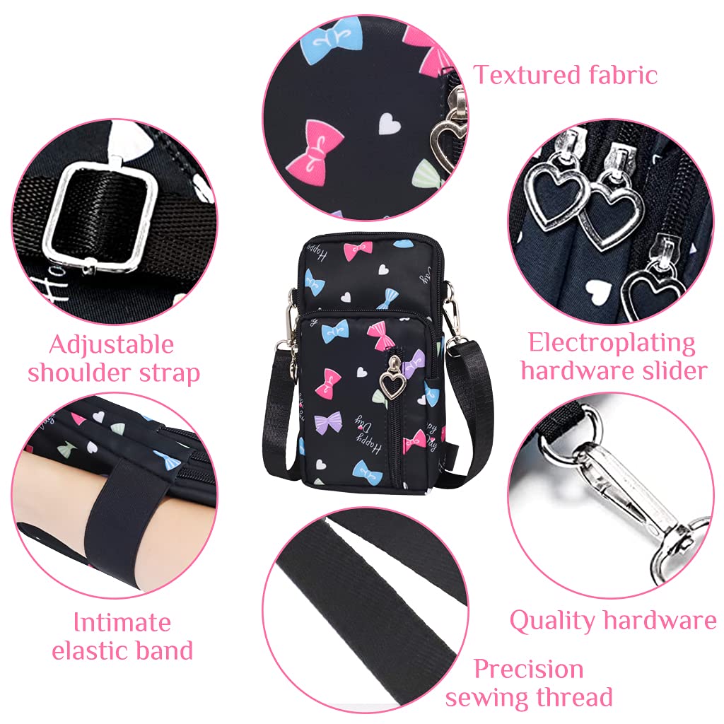 PALAY Small Cross Body Bags Multifunctional 3 Layers with Bow Pattern Sling Bag for Women Girls Accommodate Phones Less Than 7.2 inches Cell Phone Purses Travel Sport Pouch Shoulder Bag