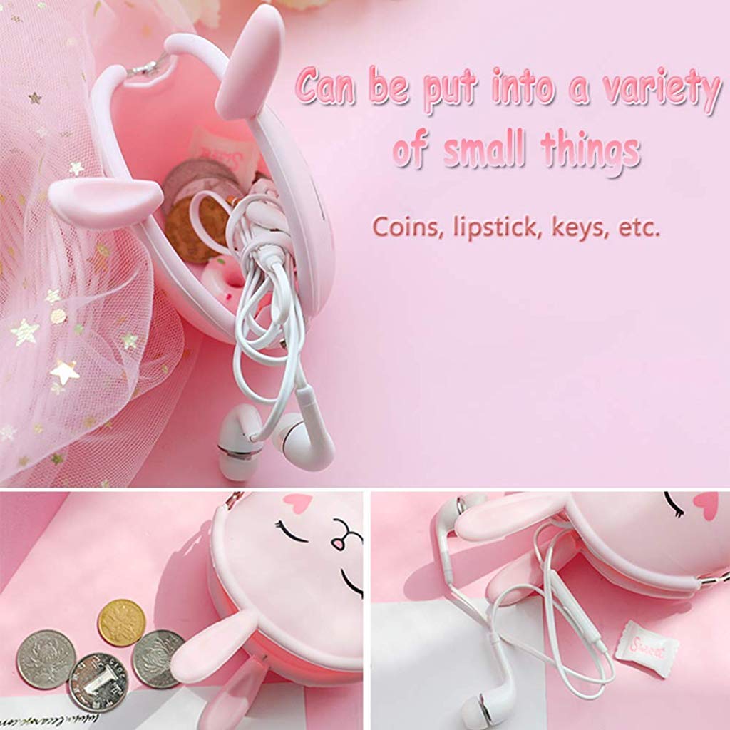 SANNIDHI 2 Pcs Silicone Coin Purse for Girls Stylish Coin Pouch Bag, Cute Bunny Small Coin Purse for Kids, Storage of Change, Small Accessories Wallet For Girls (Pink+White)