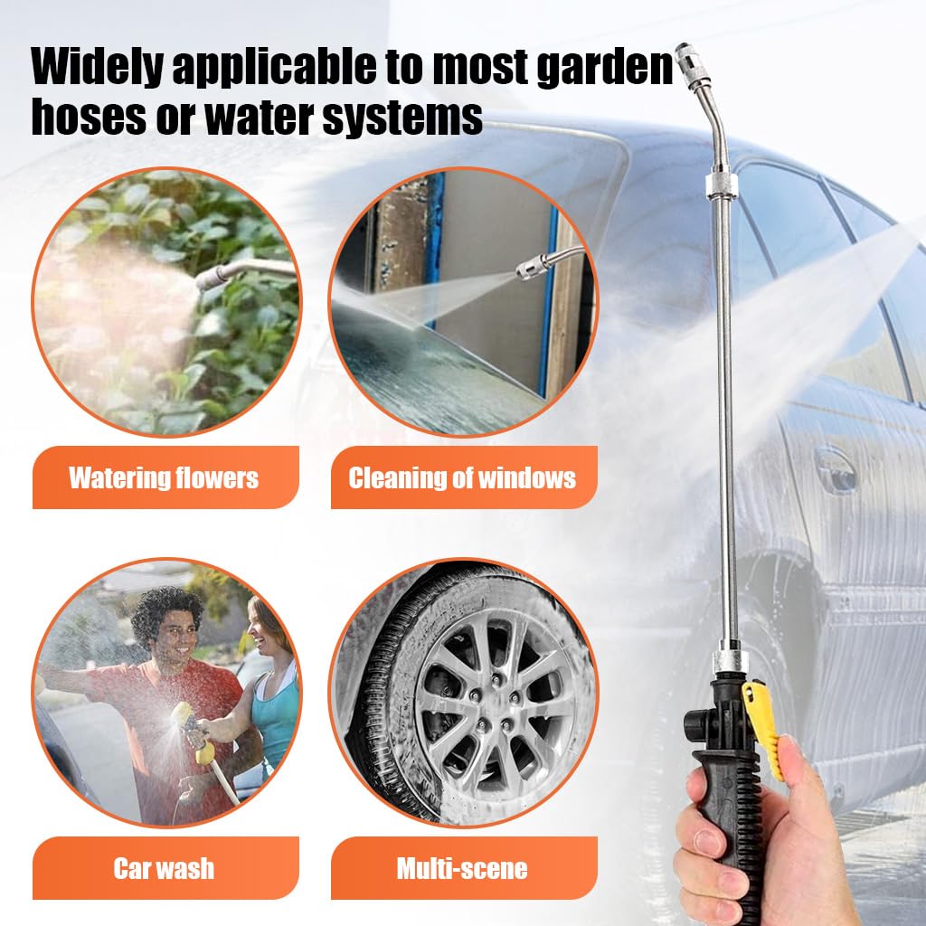 Optifit 60cm High Pressure Car Washer Gun for Car Bike Wash Garden Irrigation with 3/4 Quick Connector, Adjustable Water Jet with 2 Spray Patterns, Multi Purpose Alloy Spray Gun for Gardening