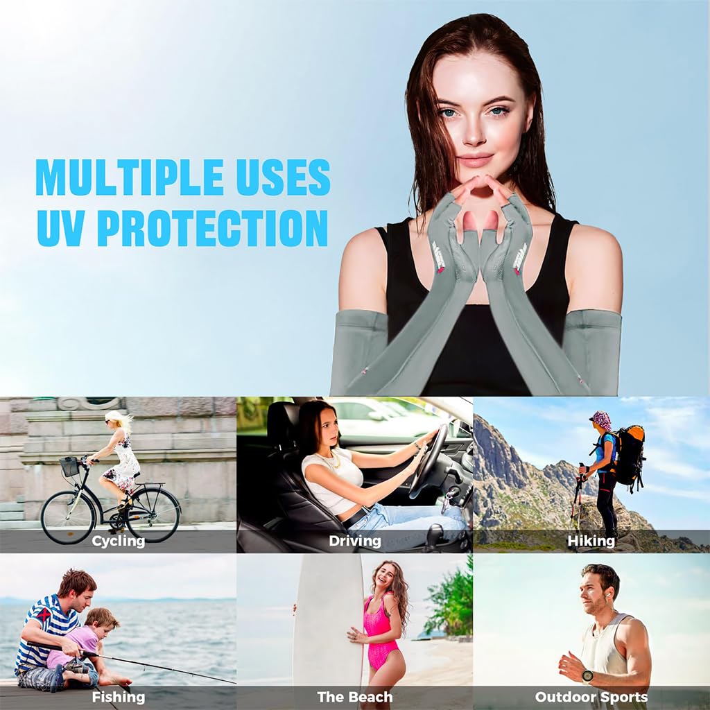PALAY 1 Pairs Summer Glove Arm Sleeves UV Protection Sleeves One Piece Cool Silk Arm Sleeves Quick Dry Breathable Arm Sleeves for Driving, Riding, Hiking