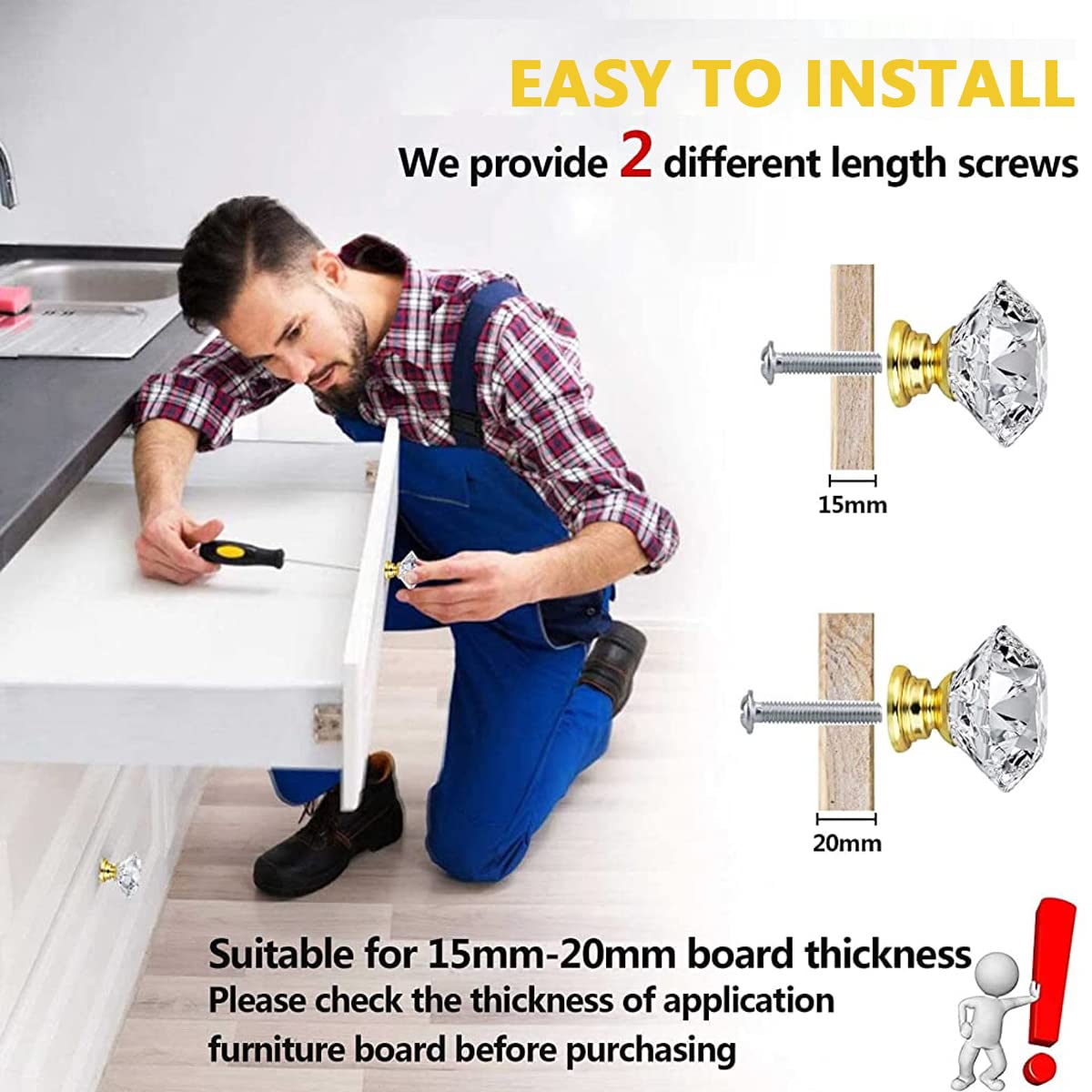 HASTHIP 6 Pack Round Cabinet Knob Pull Handle, Crystal Knobs with Screws Kit for Dresser Drawers Glass Cabinet Knobs Diamond Shaped Drawer Knobs