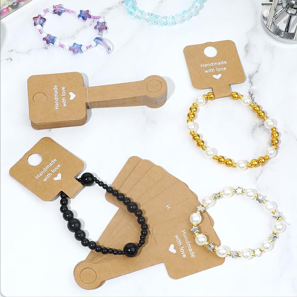SANNIDHI 200Pcs Jewelry Display Holder Jewelry Display Paper Holders Self Adhesive Jewelry Holder with Hanging Holes, Handmade DIY Business Packing Supplies for Bracelets, Earrings