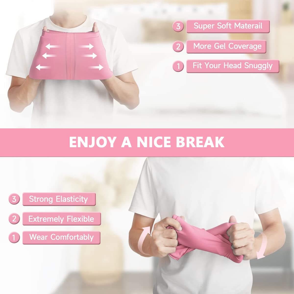 HANNEA Migraine Relief Cap Hat Ice Head Wrap, Double Layer Cool Gel Headache Relief Cap, Hot and Cold Therapy Mask for Tension, Sinus, Puffy Eyes & Stress Relief Gel Cold Compress-Pink