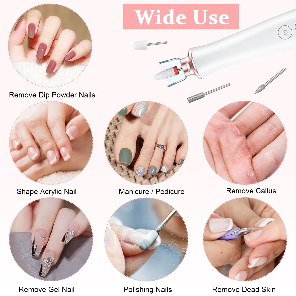 MAYCREATE USB Nail Drill Machine with Drill Bits Multifunctional Nail Drill Machine with 5 Speed Acrylic Nail Polishing Kit with Charging Base Anti-splash Nail Drill Machine for Nail Art