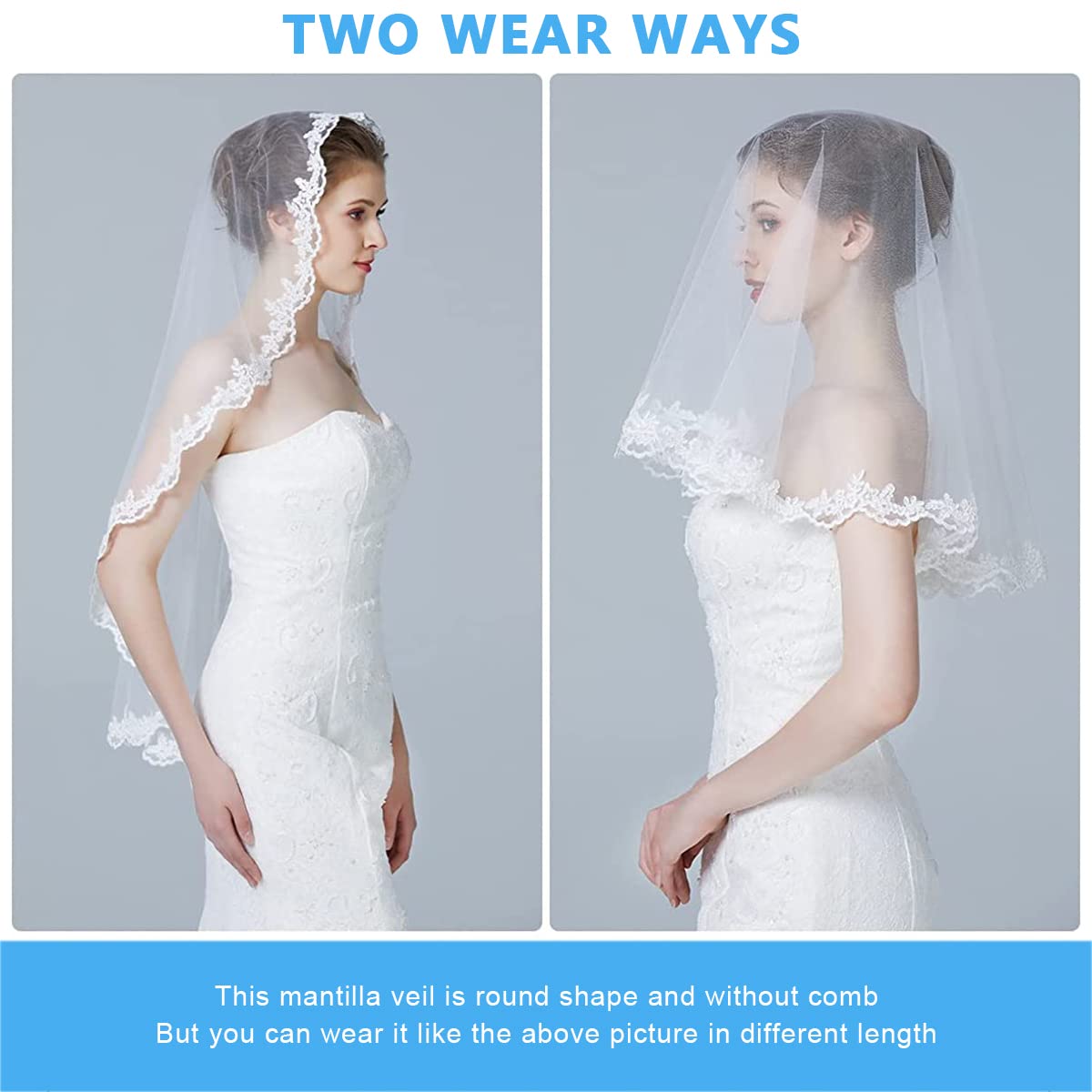 PALAY Wedding Veil 1.5m Lace Edge Bridal Veil Pure White Veil for Wedding Bride, Women Tulle Short Veil for Wedding Bachelorette Party