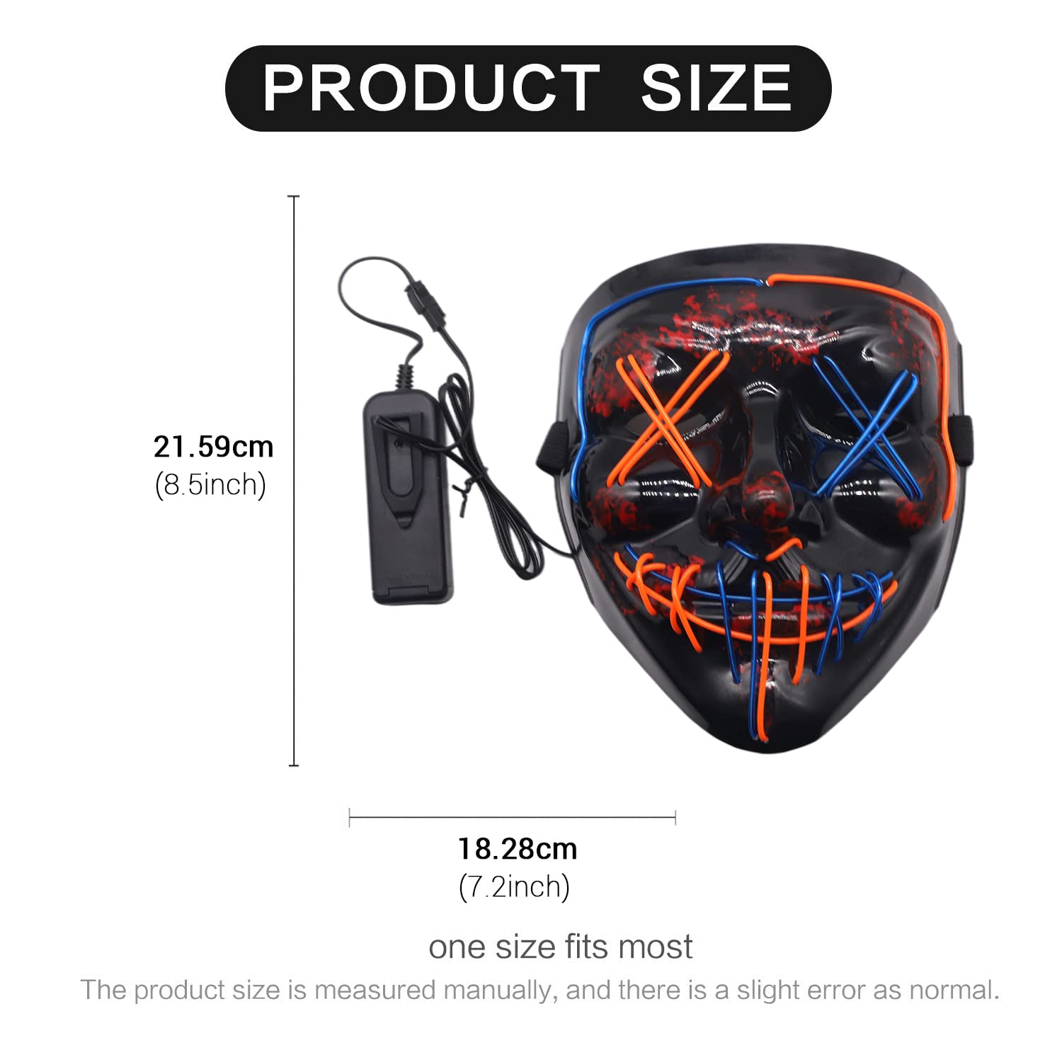 PATPAT Halloween Light Up Mask LED Mask EL Wire Scary Mask for Halloween Festival Party ,Masquerade Cosplay Light Up Face Mask for Men Women Kids (Mult Blue & Orange)