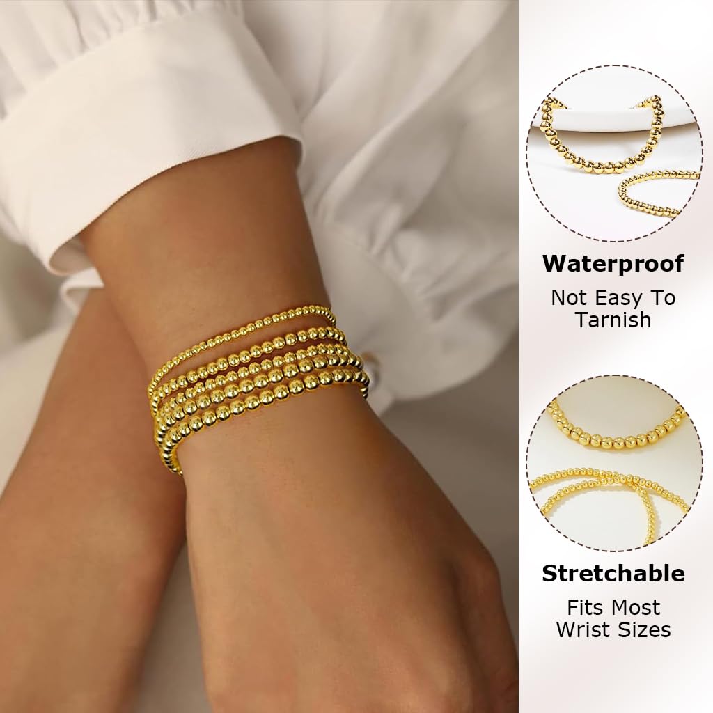 SANNIDHI 5pcs Women Beaded Bracelet Golden Resin Beaded Bracelet Stretchy Layered Fashion Bracelet Stackable Bracelets
