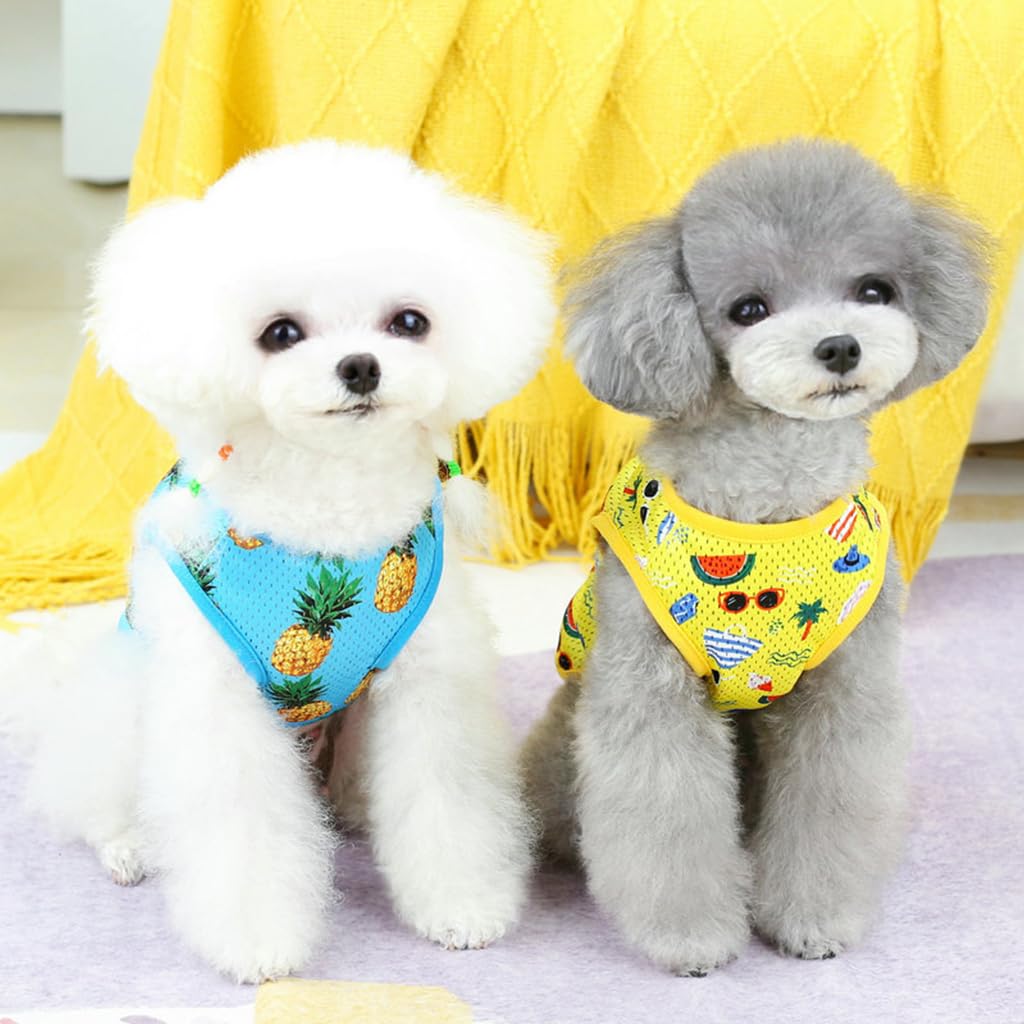 Qpets 2 Pack Dog Clothes Lovely Print Shirt for Small Dogs Yellow & Blue Summer Breathable Dog Vest Stretchy Dog Clothes Sleeveless Dog Clothes for Small Dogs, Cat (Size: L, Yellow+Blue)