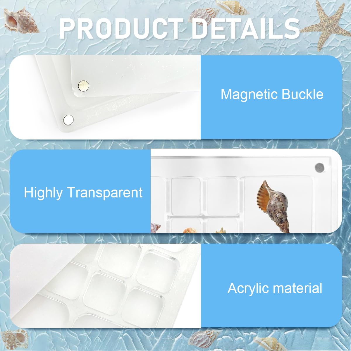 HASTHIP Acrylic Seashell Display Box, 18 Grids Seashell Storage Box Decorative Box for Seashell Starfish Trinket, Small Craft Organizers Display Case for Bead, Nail, Jewelry, 5.6x5.6in