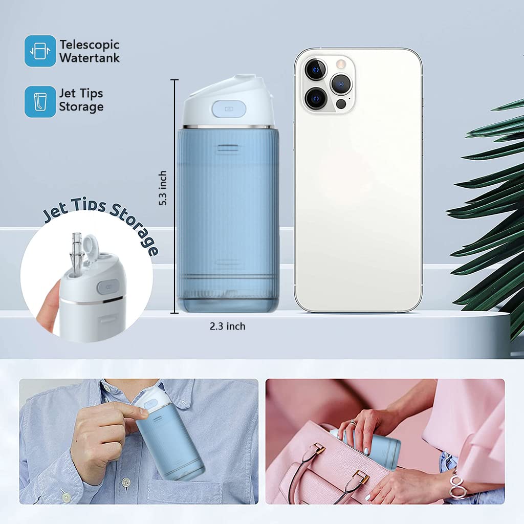 HANNEA Rechargeable Water Dental Flosser Cordless Portable 170ml Dental Cleaner High Frenquency Water Dental Flosser with 3 Modes, 4 Jet Tips, 90s Timing Function, IPX7