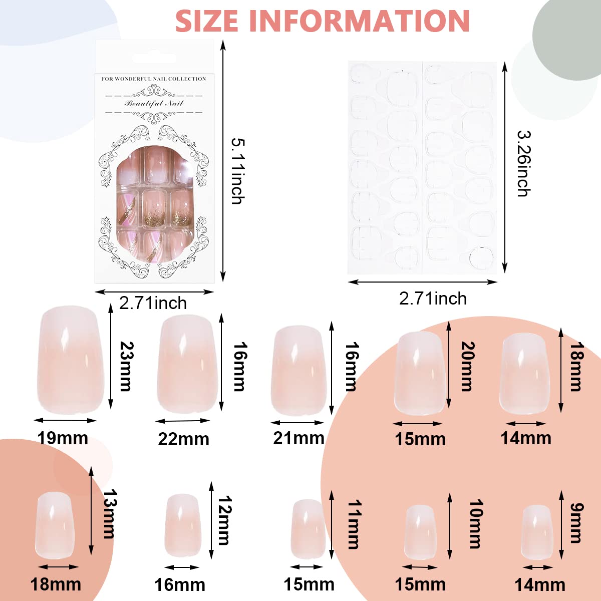 MAYCREATE 24pcs Press-On Gel Nails Nude Color French Nail Press on Gel Nail Nude Color French Fake Nails Full Cover Press On False Nails with Double Sided Adhesive Tabs