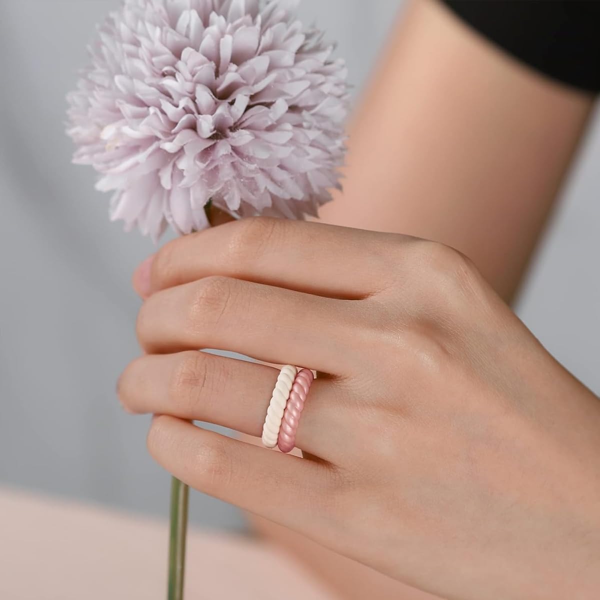 SANNIDHI 4pcs Rings for Women Silicone Rubber Stackable Ring, Sport Style Thin Braided Wedding Rings Bands, Promise Ring - Size 9