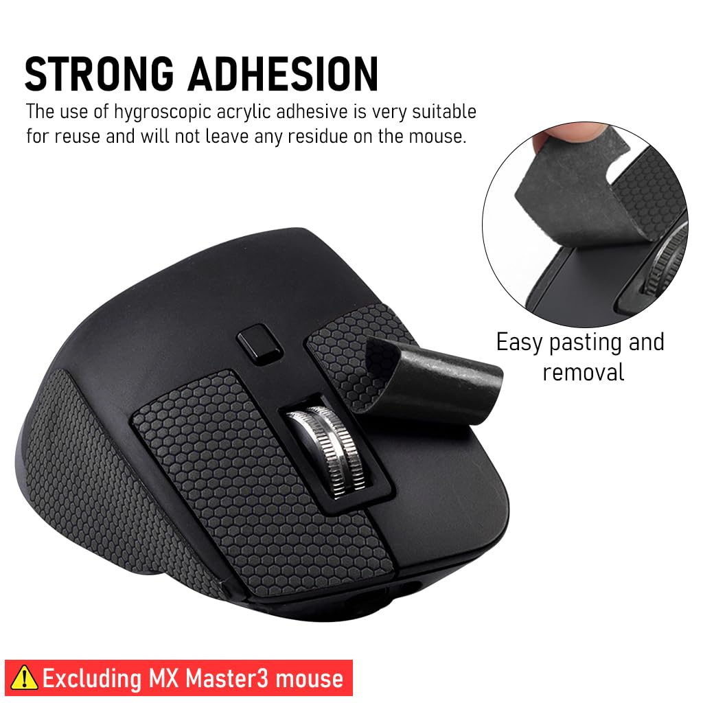 Verilux Mouse Grip Tape for MX Master 3 Mouse, Anti Slip Non Fading Gaming Mouse Skin, Sweat Resistant Self Adhesive Paper Stickers, Pre-Cutted Sweat-proof Cool Mice Upgrade Kit (Mouse is not Included)