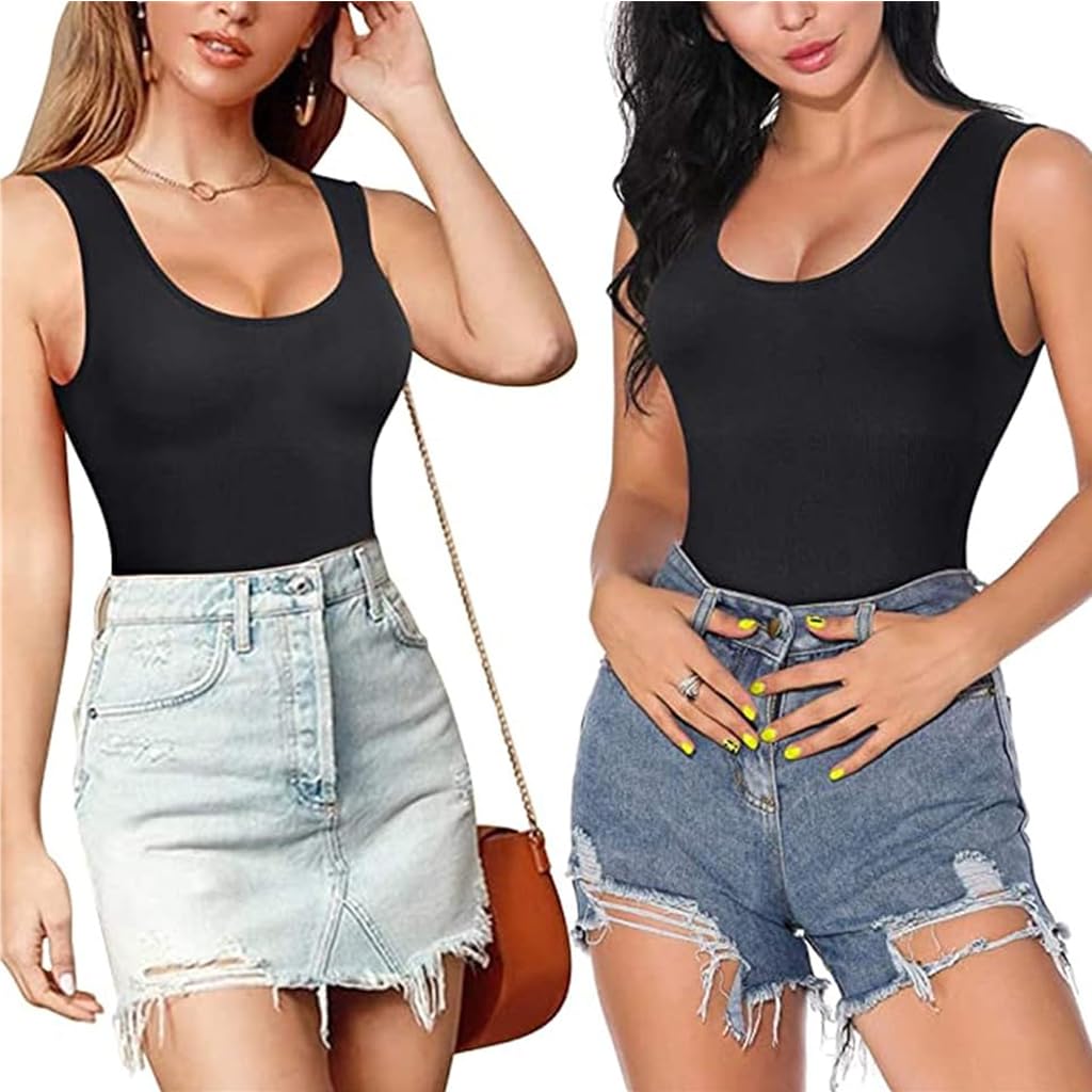 PALAY Body Shaper for Women Waist Trainer Bodysuit Tummy Control Shapewear Seamless Round Neck Tank Top Bodysuit, Beige, M-L