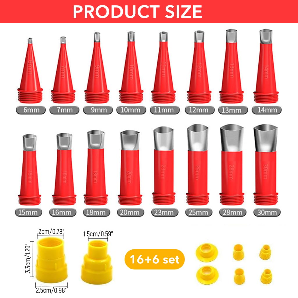 Serplex 16Pcs Nozzles for Caulking Gun, Stainless Steel Replacement Nozzles with 6 Adapter Universal Caulking Gun Nozzles for Glass Adhesive, Acrylic Caulk, Rubber Sealant, Latex Caulk