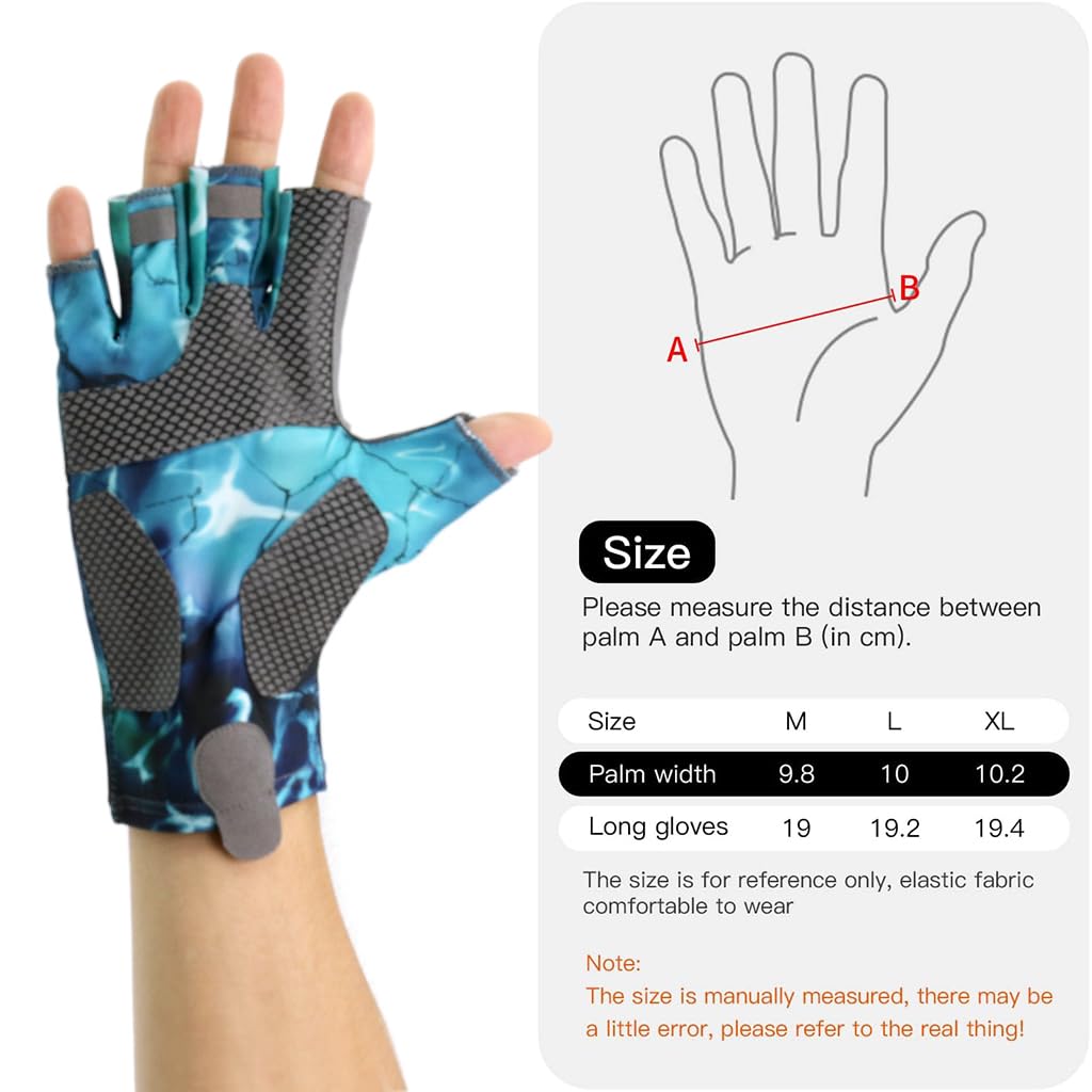 Proberos Outdoor Sports Anti-Slip Fishing Gloves, UV Protection Fishing Fingerless Gloves UPF50+ Sun Gloves Men Women for Kayaking, Hiking, Paddling, Driving, Canoeing, Rowing (XL)