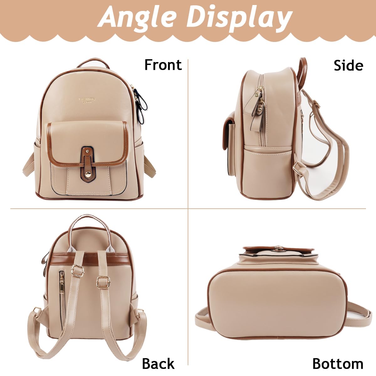PALAY Women Backpack Fashion Women Shoulder Bag Backpack PU Travel Backpack with Handle Fashion Women Backpack Contrast Color Zipper Backpack for Daily Commuting, Travel, School