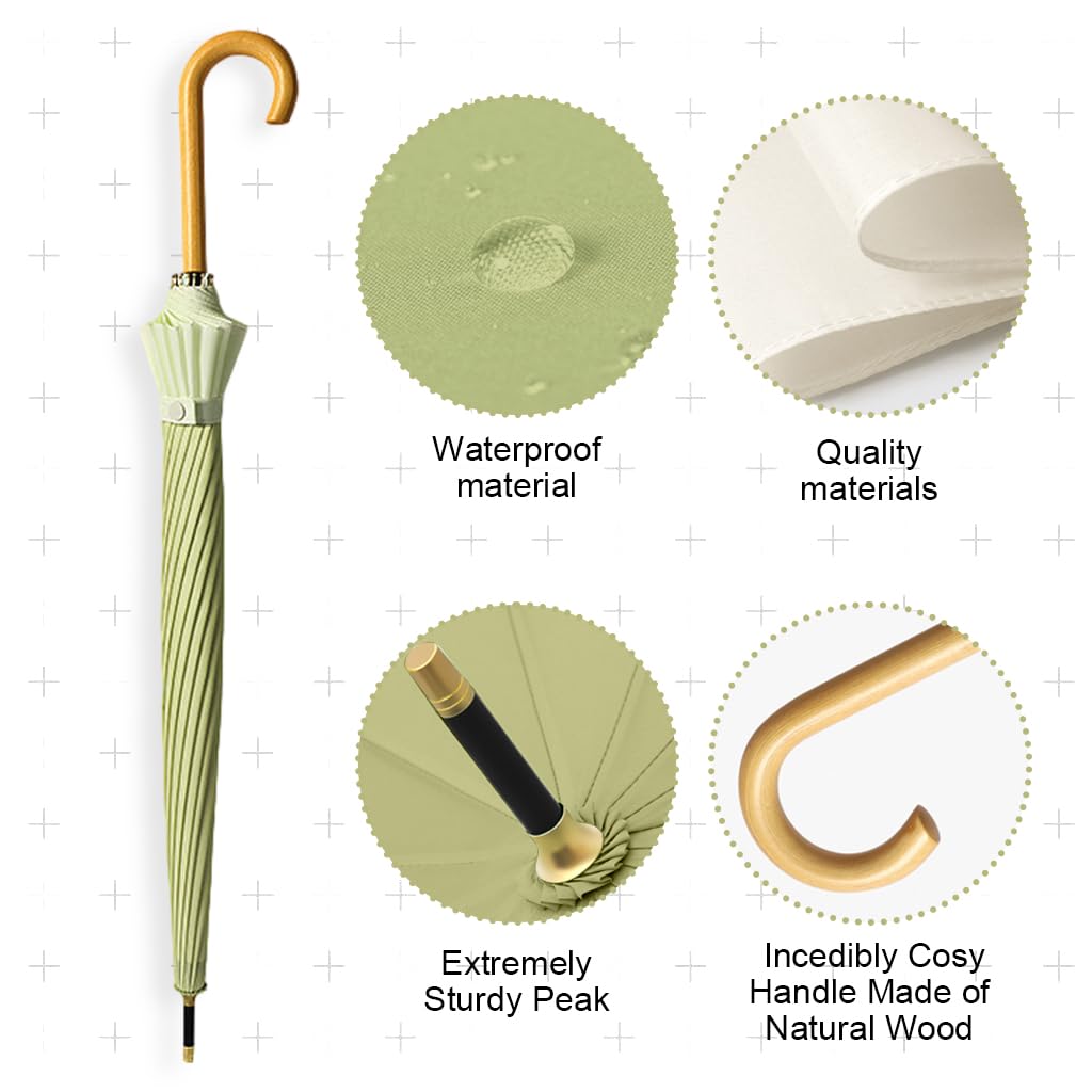 PALAY 47in Umbrella Big Size for Women, 16 Alloy Fiber Ribs Long Stick Umbrella, Automatic Open Windproof Umbrella, UPF 50 + Japanese Umbrella for Family, Outfoor