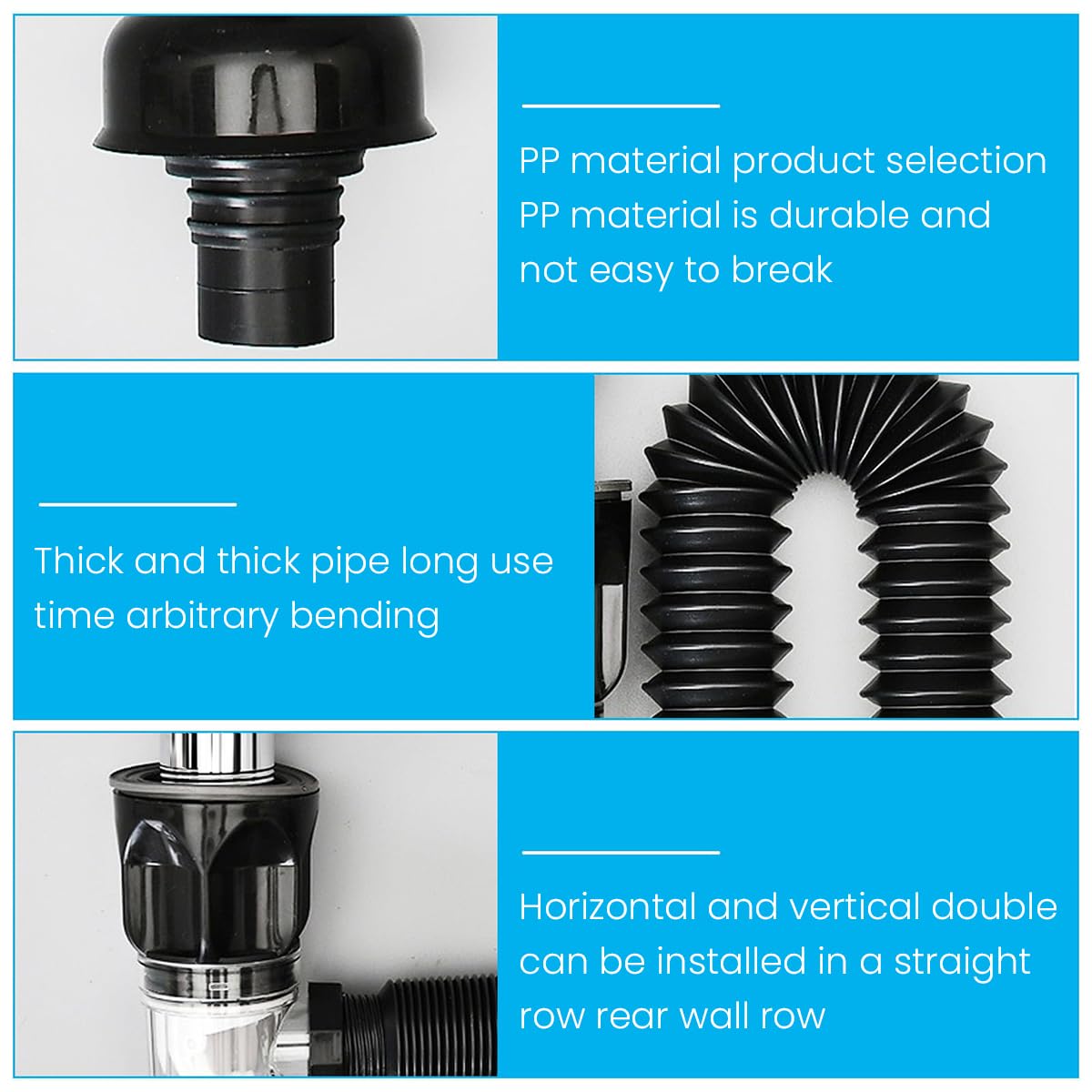 HASTHIP Sink Drain Kit with Flexible Expandable P-Trap Sink Drain Pipe Tube Anti-Odor Bathroom Sink Drain Pipe 3 in 1 Plumbing, Fits for 1-1/4'' & 1-1/2'' Drain Hole, For Kitchen Bathroom Sewer Drain
