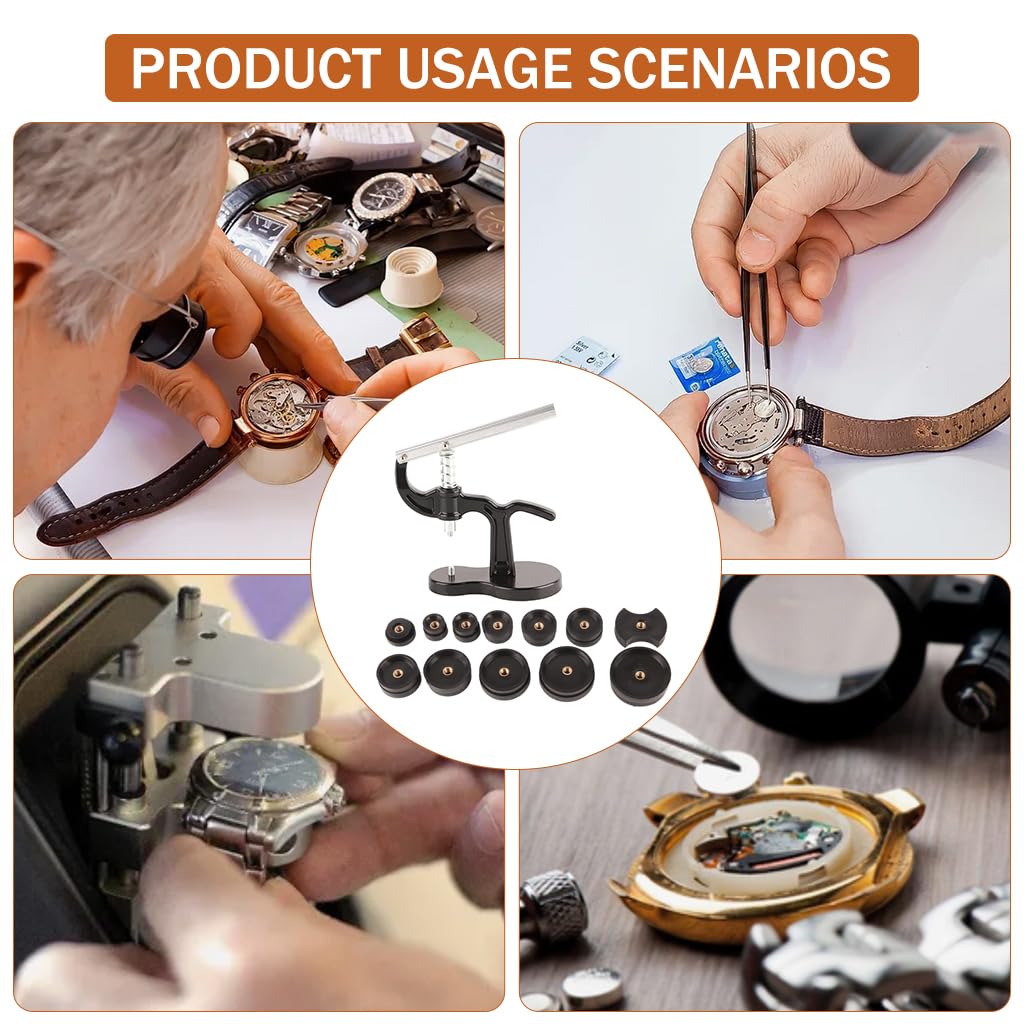 Serplex Watch Case Press Tool with Multi Dies Set Spring Loaded Lever Watch Case Press Tool Wristwatch Repair Tool for Fitting & Removing Watch Glass Cover, Pressing Case Back