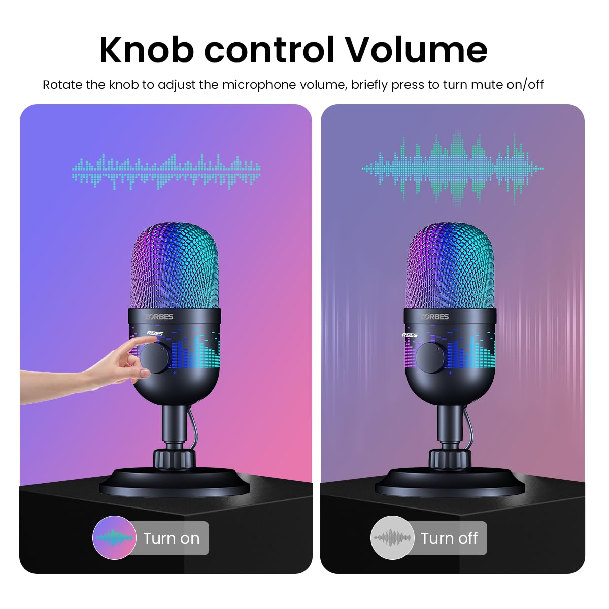 ZORBES USB Microphone Plug and Play Gaming Mic for PC, Mac, PS4/5, Podcast Microphone with RGB, Mute, Monitor, Built-in Smart Noise Reduction, Volume Gain, Great for Recording, Gaming