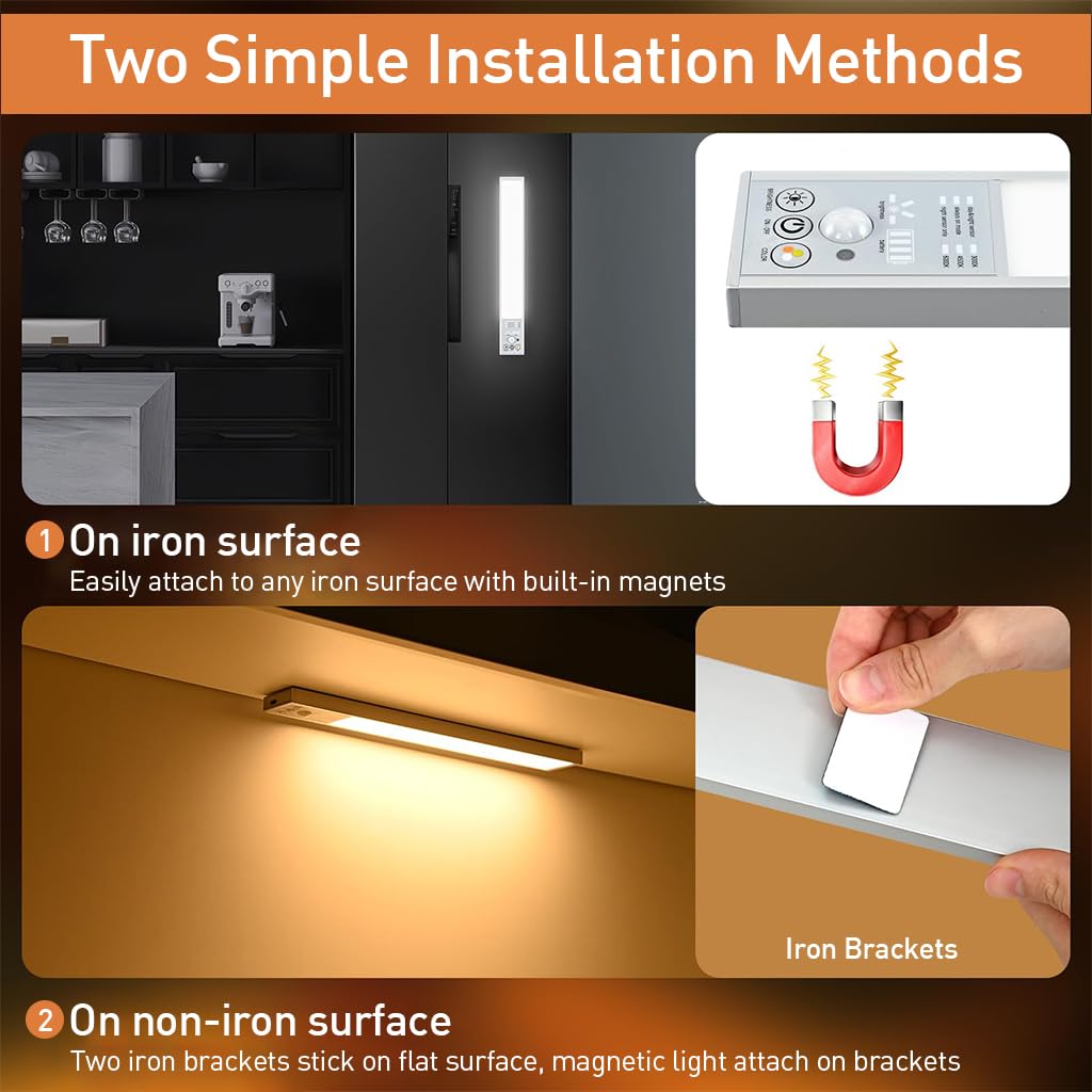 ELEPHANTBOAT Under Cabinet Lights - 2500mAh LED Lights Motion Sensor Light Indoor, Under Cabinet Lighting 12 Inch 6000K 111 LED Wireless USB Rechargeable