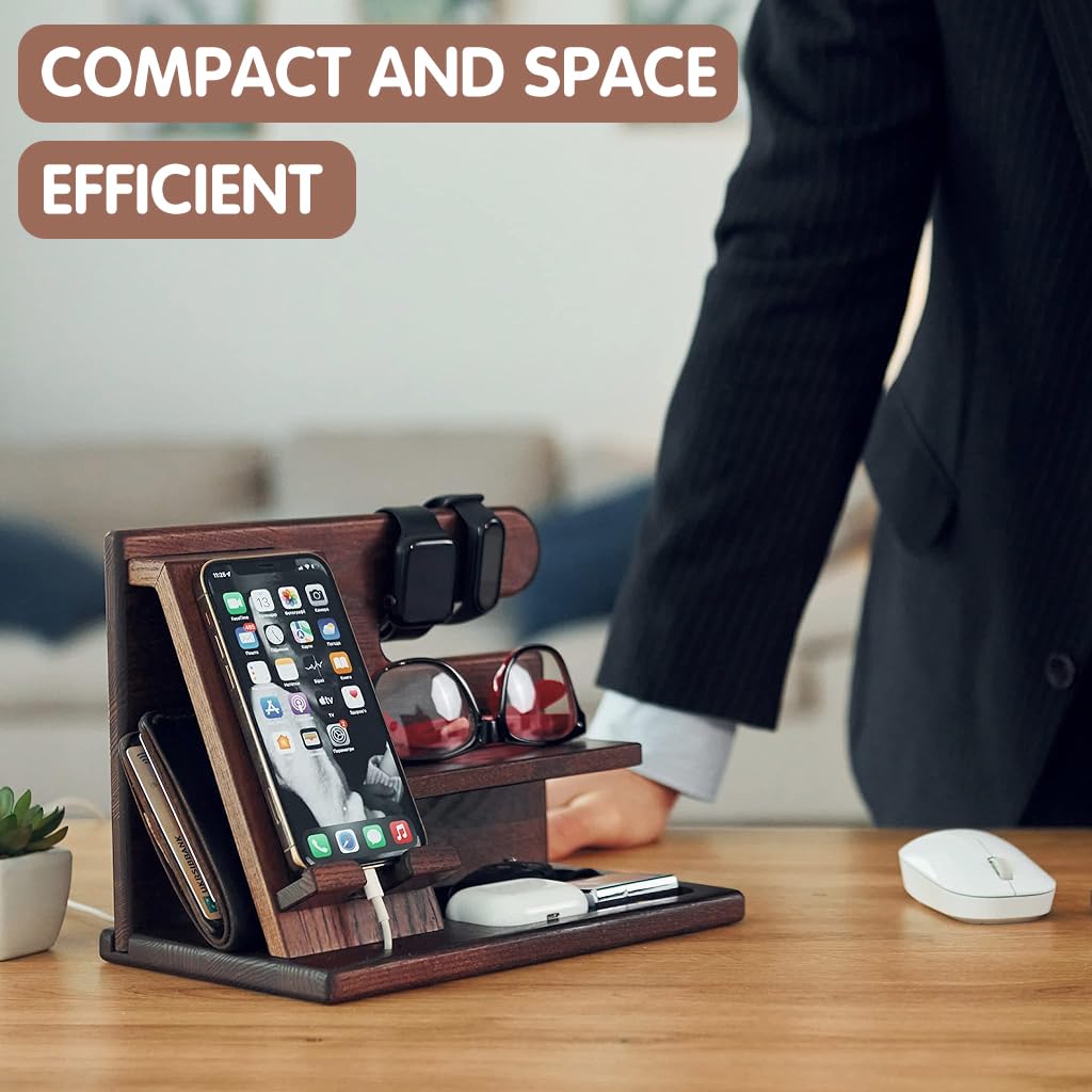Climberty Wooden Desk Organizer With Phone Stand - Multifunctional Organizer for Stationery, Watches, and Eyewear, Ideal for Home & Office Use, Space-Saving (10x6x7.3 Inches)