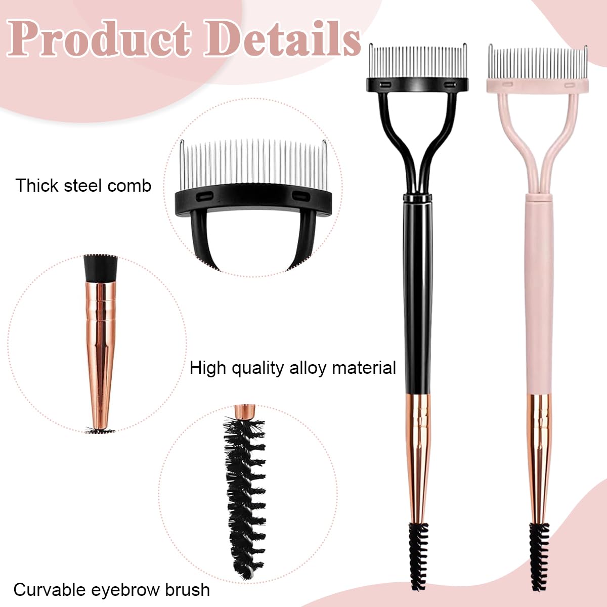 MAYCREATE 2Pcs Eyelash Separator Comb and Spoolie Eyebrow Brush 2-in-1 Metal Dual Head Lash Separator Tool with Cover for Excess Mascara Removal