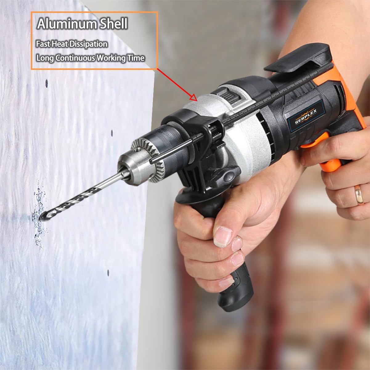 Serplex Drill Machine for Home Use 780W 30000 RPM 13 mm Variable Speed, Forward/Reverse Rotation Hammer Drill Machine, Aluminum Heat Dissipation Shell, Wire Length 2 M, for Home Improvement Projects