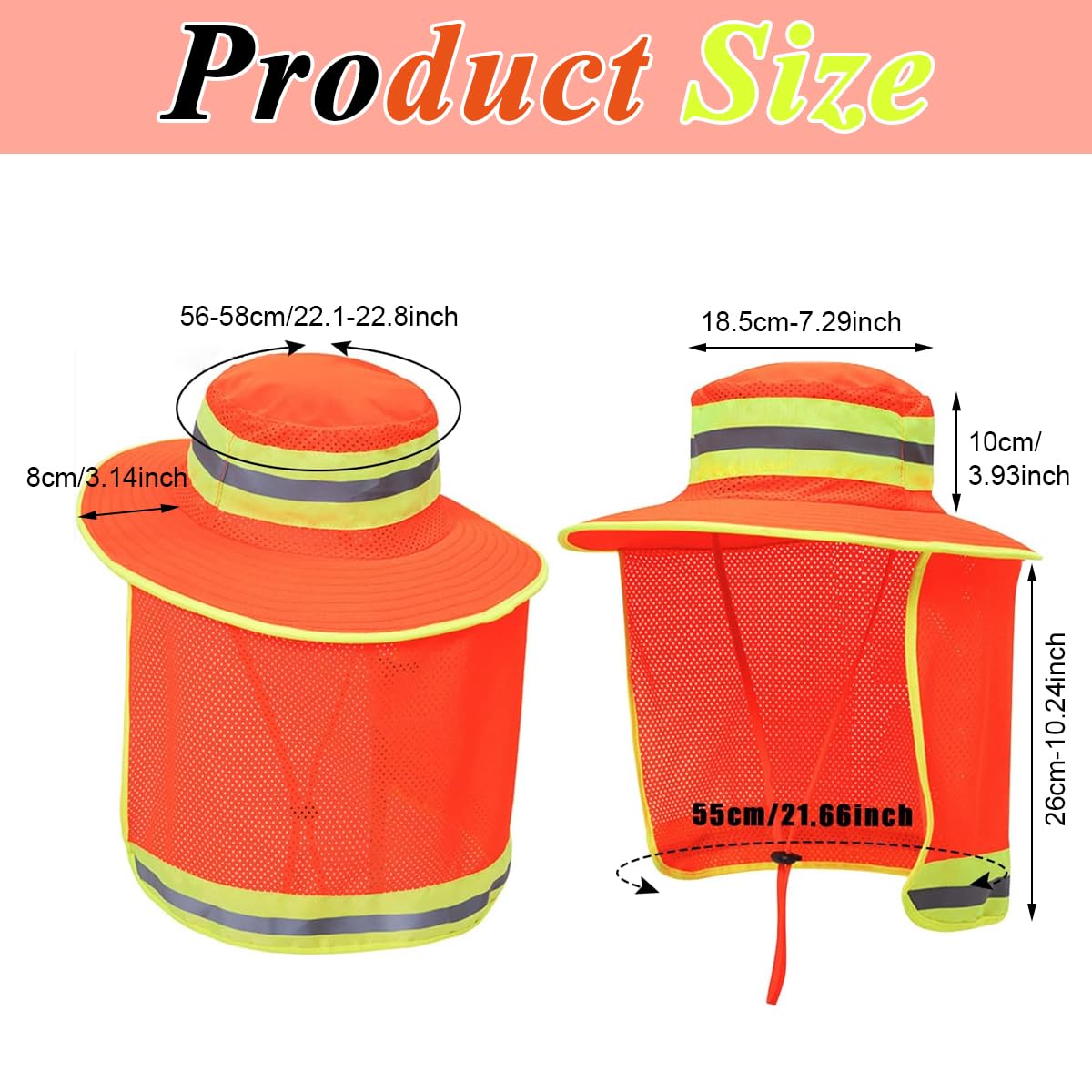Serplex Safety Reflective Bucket Hat with Sun Protection, Bucket Hat for Men, Bucket Hat for Women, Wide Brim, Neck Flap, Breathable Mesh, High-Visibility Sun Hats for Work/Gardening/Fishing(58-60cm)
