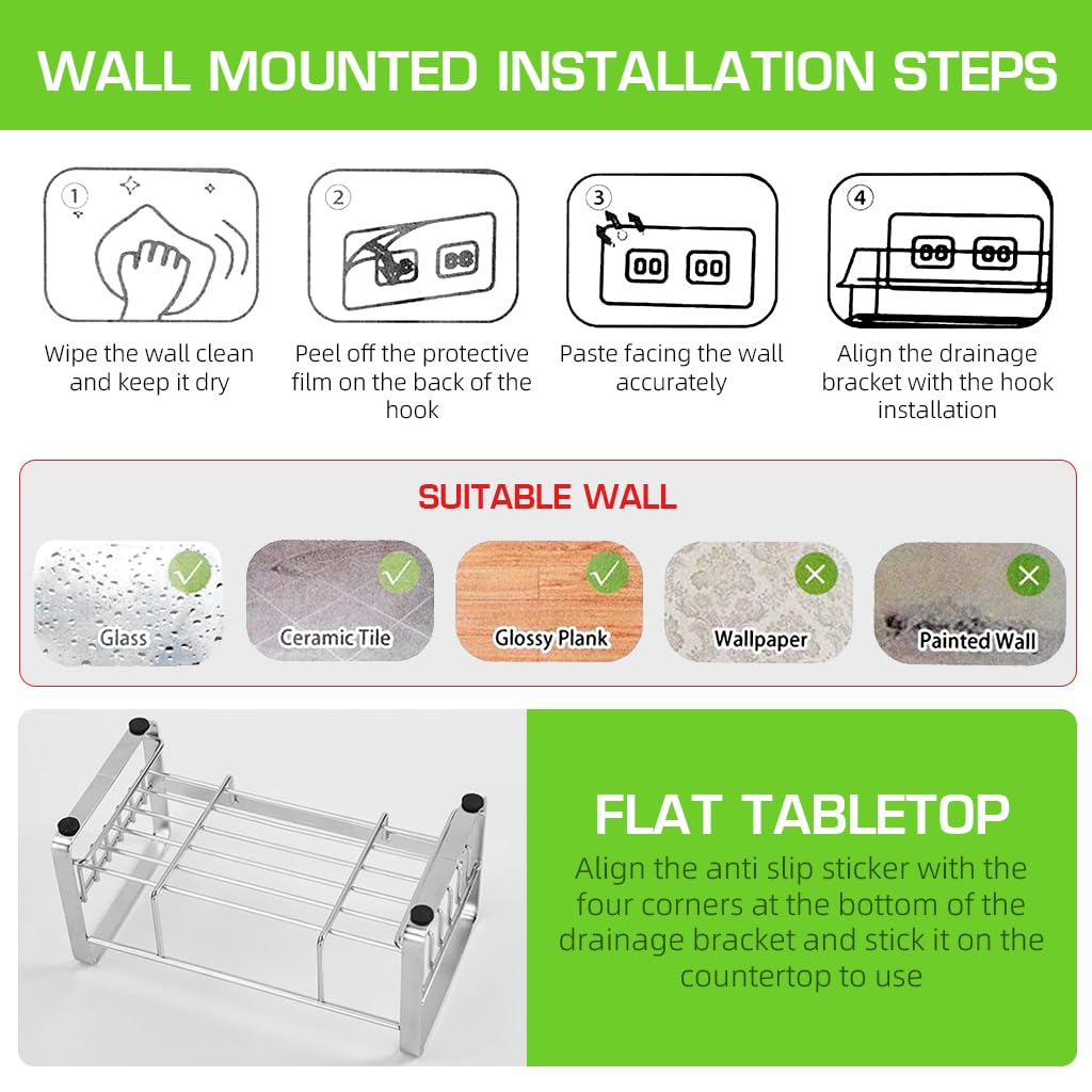 ZIBUYU Sink Organiser in Kitchen Stainless Steel Soap Holder for Kitchen Flat And Wall Mounted Sink Dish Drainer Basket Kitchen Organiser with Detachable Drainage Tray