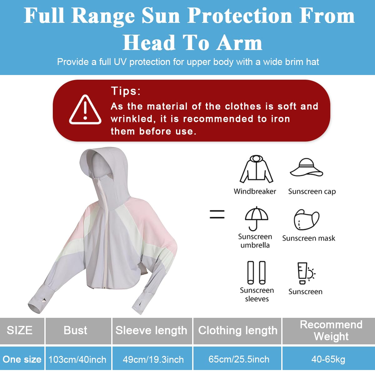 PALAY Woman Sun Protection Hoodie Jacket Lightweight UPE50+ Sun Blocking Coat with Pocket Long Sleeve Shirt Hiking Outdoor with Face Mask