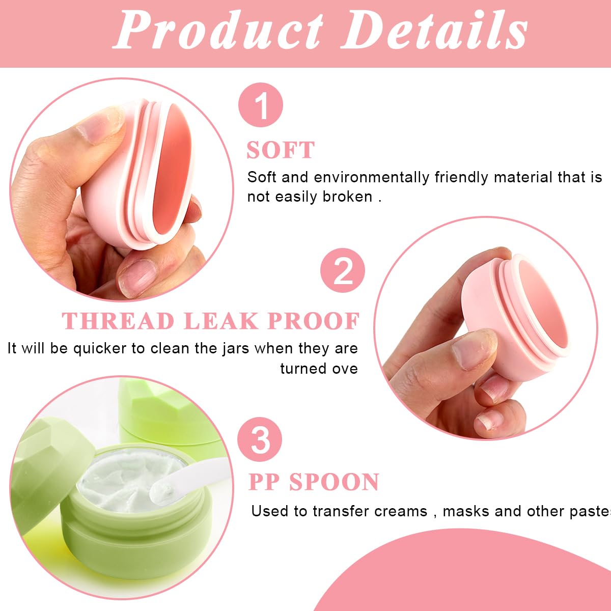 MAYCREATE 3pcs Silicone Cream Jars for Travel 20ml Cream Dispenser Refill Travel Bottles for Toiletries, Leakproof Small Travel Containers for Face Body Hand Cream, Shampoo, Powder