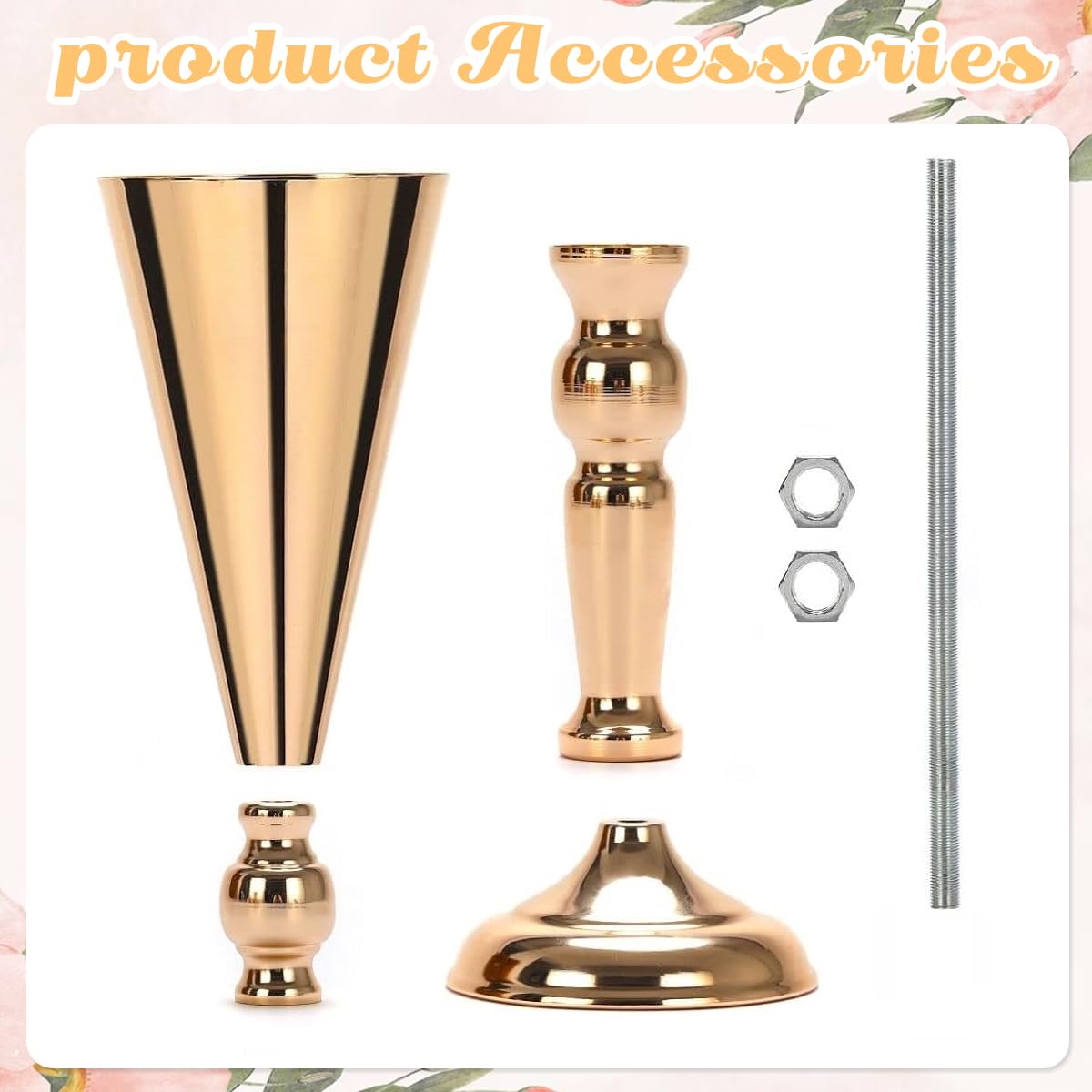 HASTHIP 2Pcs Tabletop Metal Wedding Flower Trumpet Vase -Wedding Centerpiece Flower Vase, 16.5 Inches Luxury Golden Metal Flower Holder Vase for Dining Table Decoration, Wedding, Party, Home Decor