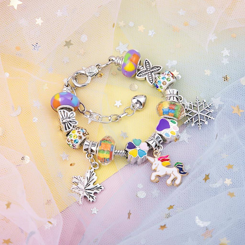 SANNIDHI Bracelet Making Kit for Girls, DIY Charms Bracelet Beads Kit for Jewellery Making, Cartoon Mermaid Unicorn Pendent, Necklace String Crafts Set for Kids Ages 6-12 Teen Girls Gifts