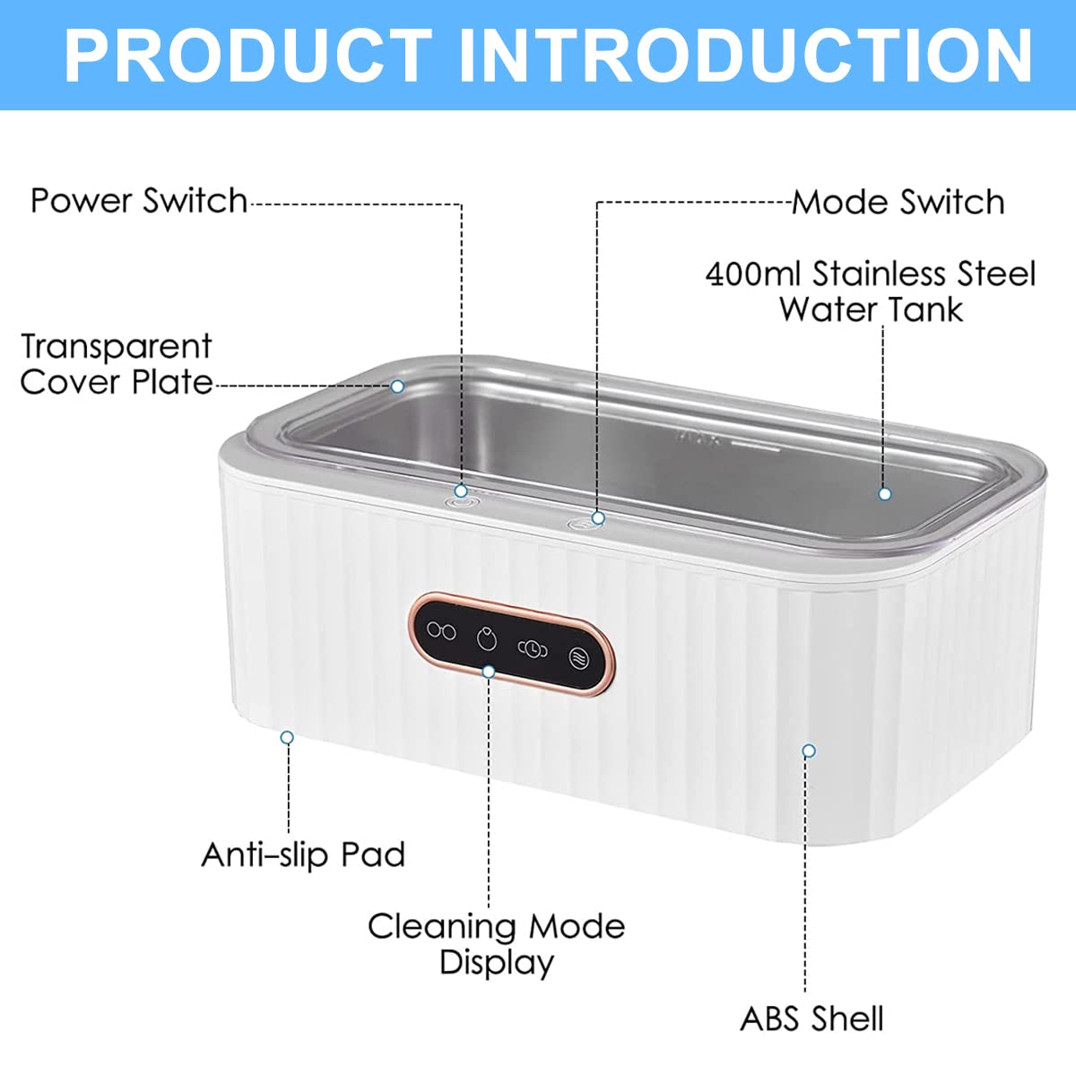 Serplex Ultrasonic Jewelry Cleaning, 400ml High-Frequency Pro Cleaner with 4 Modes, 47kHZ Household Cleaner with 304 Stainless Steel Chamber for Cleaning Dentures, Jewelry, Eyeglasses, Watches, Rings