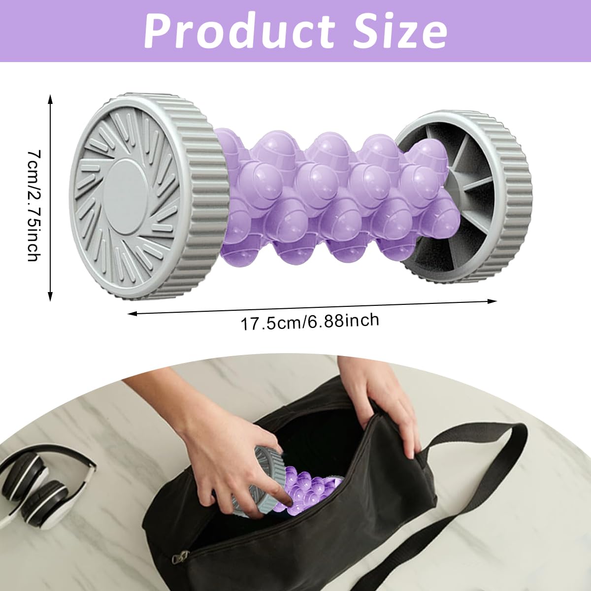 HANNEA Foot Massage Roller with Wheels, Foot Massager for Pain Relief, Deep Tissue Acupressure Tools, Reflexology Trigger Point Therapy Foot Massage Roller for Arch Heel Recovery Acupressure 18x8cm