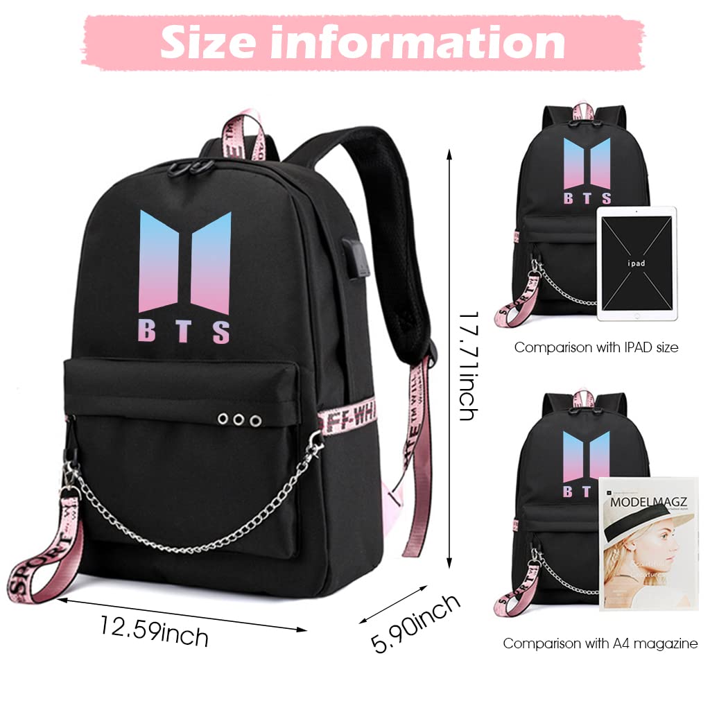 SANNIDHI Kpop BTS Bangtan Boys Casual Backpack Daypack Laptop Bag School Bag Bookbag Shoulder Bag with USB Charging Port(Black 3)
