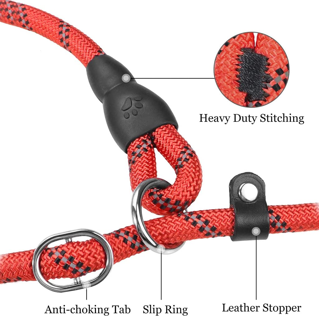 Qpets 1.7m Dog Training Leash, Durable Light Reflecting Dog Leash, Dog Leash for Large Dogs, Adjustable Dogs Leash Anti-Strain Leash Braided Rope for Small Medium Large Dog(Red)