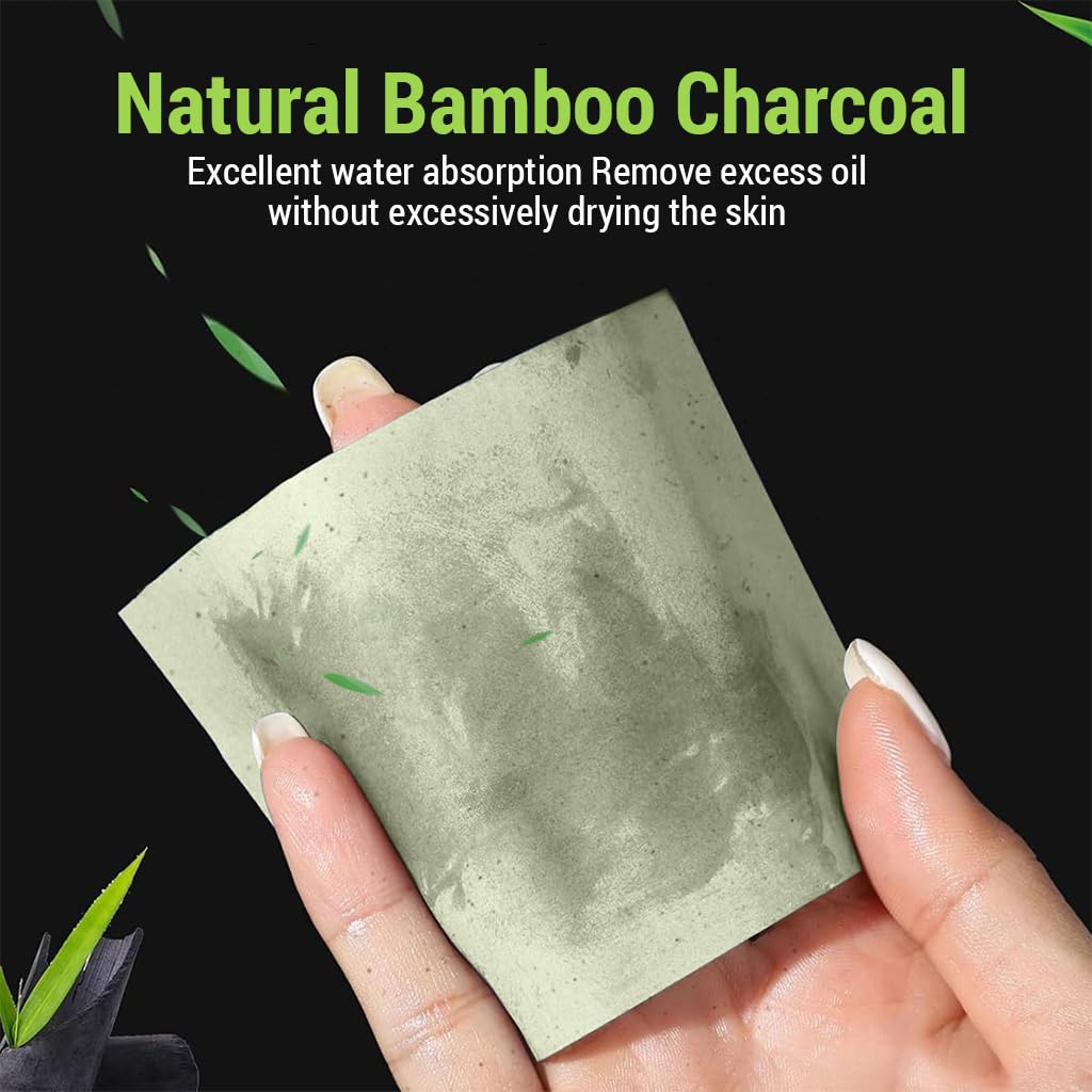 MAYCREATE 300Pcs Face Oil Blotting Paper Natural Green Tea Carbon Linen Oil-absorbing Sheets for Oily Skin, Portable Oil Absorbing Sheets for Men and Women