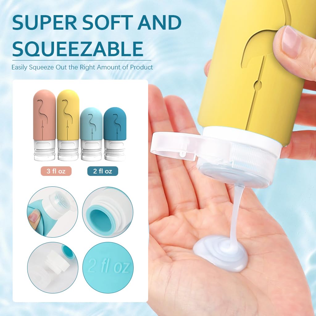 MAYCREATE Silicone Travel Bottles Set of 16pcs, Travel Bottle Kit for Toiletries, Leak Proof Soft Squeeze Toiletry Bottle, Refiil Travel Kit Bottles Travel Containers for Shampoo, Lotion & Body Wash