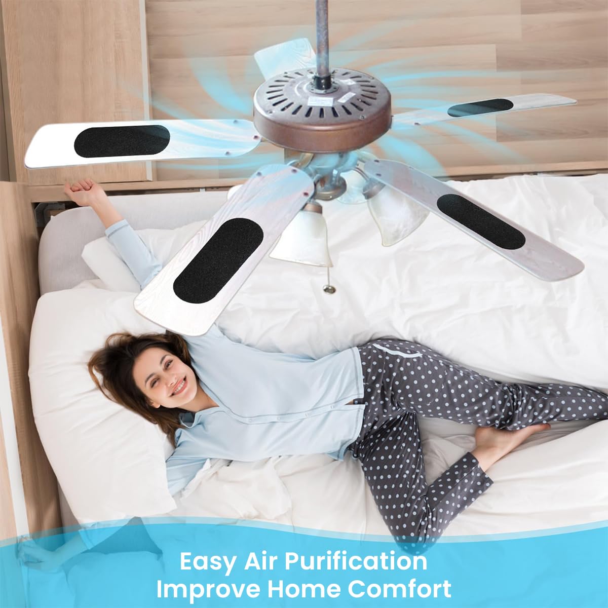 HASTHIP 3Pcs Ceiling Fan Filters for Blades - 25cmx9cm Activated Carbon Air Filter Pads, Ceiling Fan Dust Catcher, Charcoal Fan Blade Air Purifier Pads, Ceiling Fan Air Filter for Home & Office