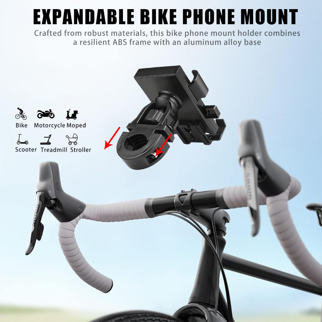 Proberos Bike Phone Mount Holder, 360 Degree Rotatable Bicycle Phone Mount for Handlebar, Universal Expandable Phone Mount Anti Shake and Stable for 4''-6.5'' Smartphone, Bicycles Accessories