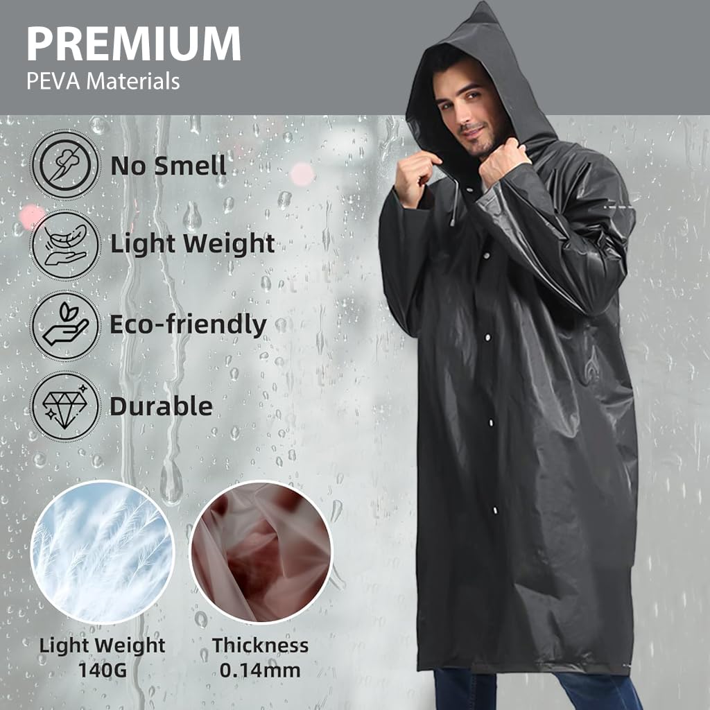 PALAY Rain Ponchos for Men Women, Reusable PEVA Raincoats with Hood for Rain Ponchos for Camping, Hiking, Music Festival, Outdoor Activities