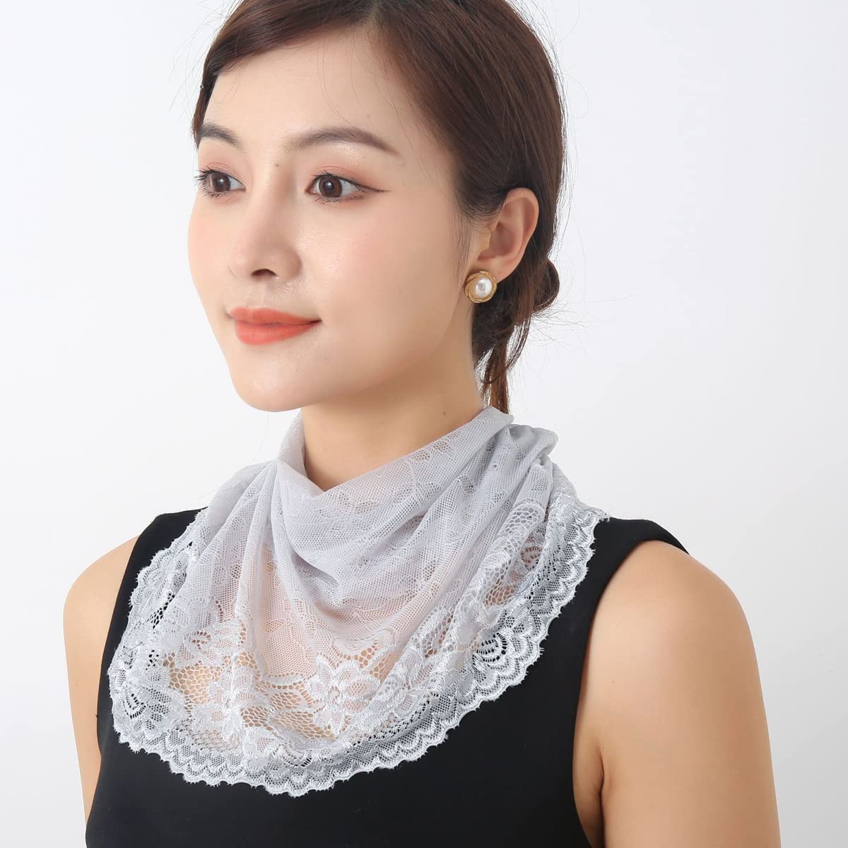 PALAY Lace Face Mask Face Cover for Women Sun Protection, Stylish Breathable UV Protection Embroidery Veil Face & Neck Covering for Girls - Hanging Ear Design