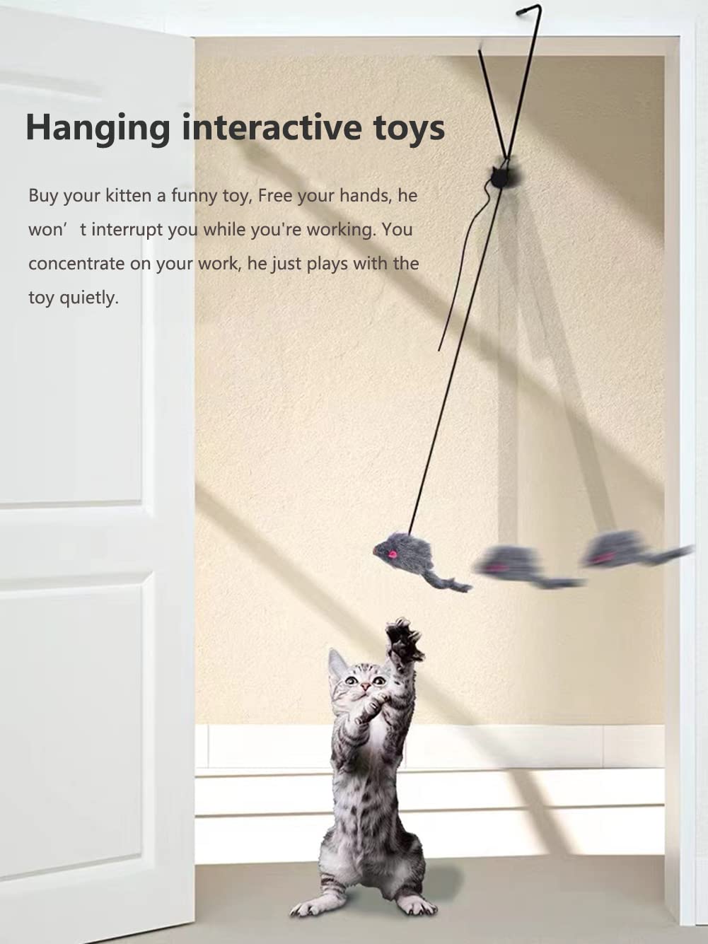 Qpets Hanging Interactive Cat Teaser Toys,Elastic Rope Design,Hanging Interactive Cat Soft Toy for Indoor Activities,Interactive Cat Teaser Toy with Plushed Mice Pendent Cat Supplies